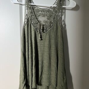 Aeropostale Olive Crochet Detail Racerback Tank